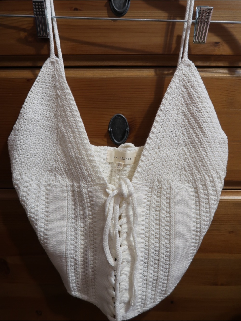 White Crochet lace-up Top
